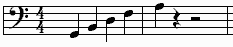 Picture of notes on lines on bass clef