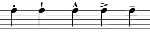 examples of various accents and markings used in musical notation.